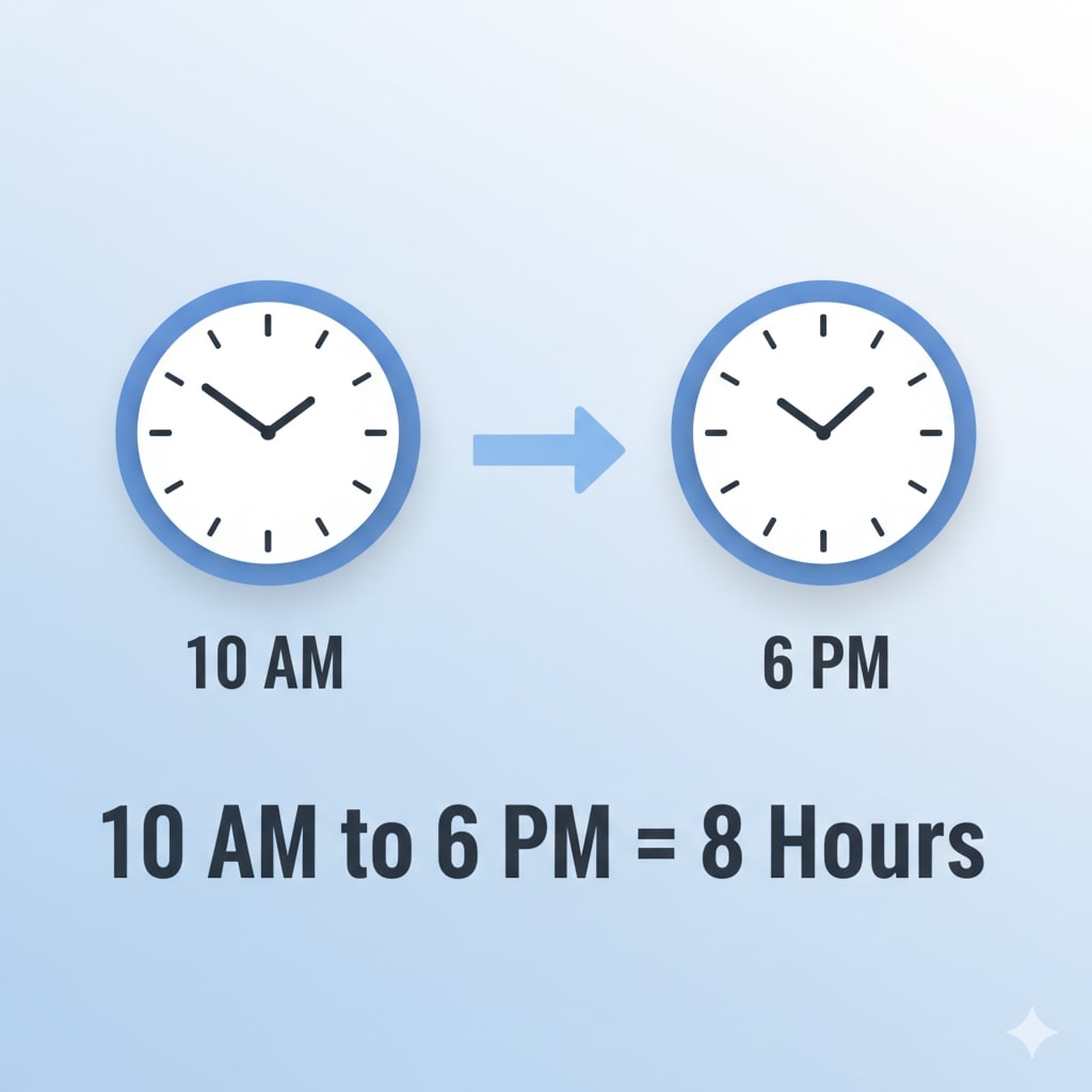 10am to 6pm hours calculator image showing time duration calculation