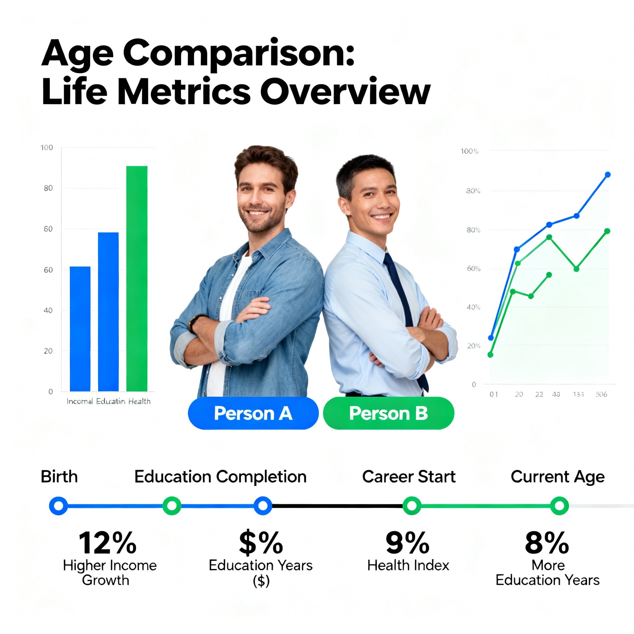 Visual representation showing age difference calculation between two people