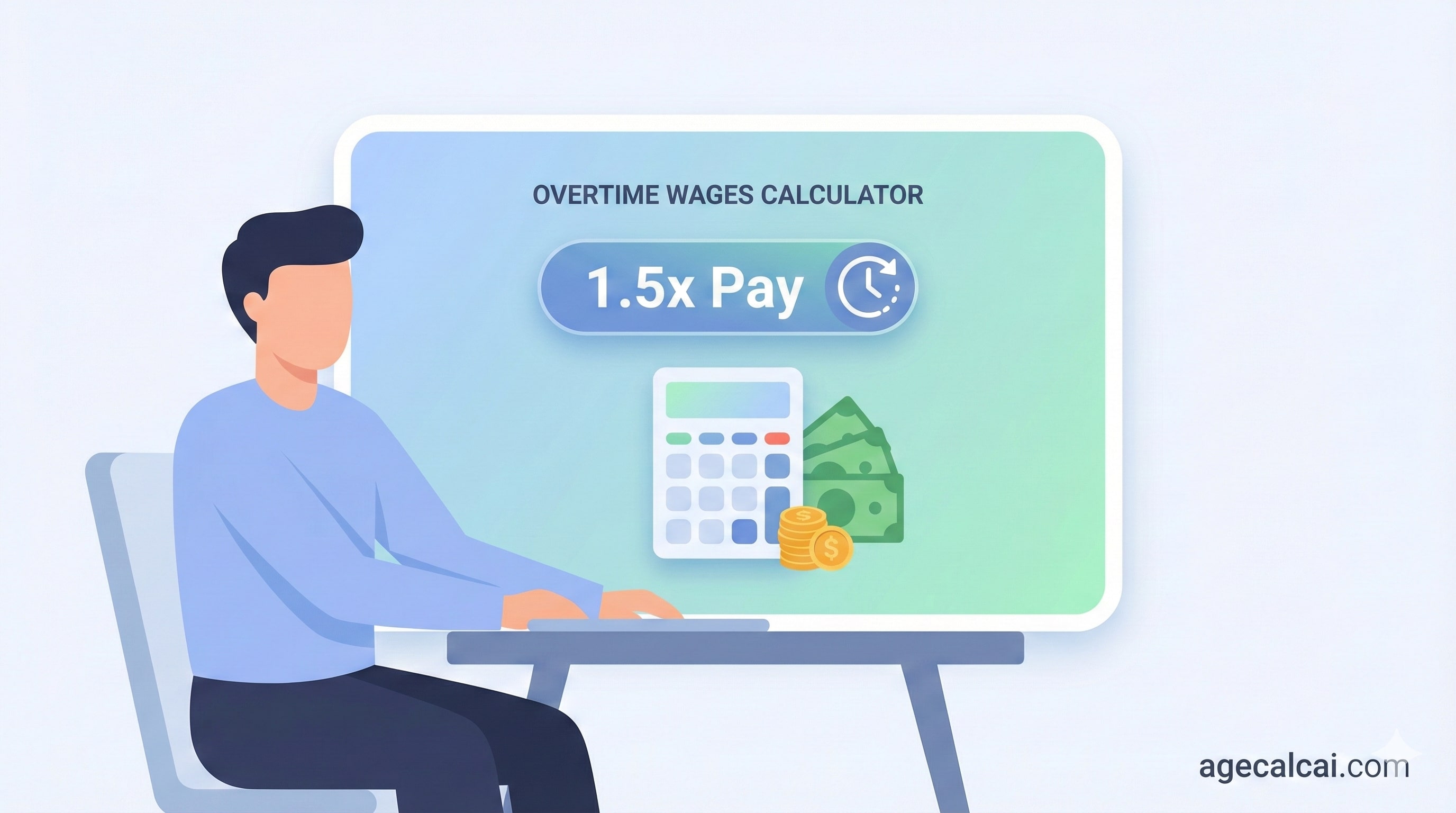 Time and a half overtime pay calculator showing hourly rate and overtime calculations