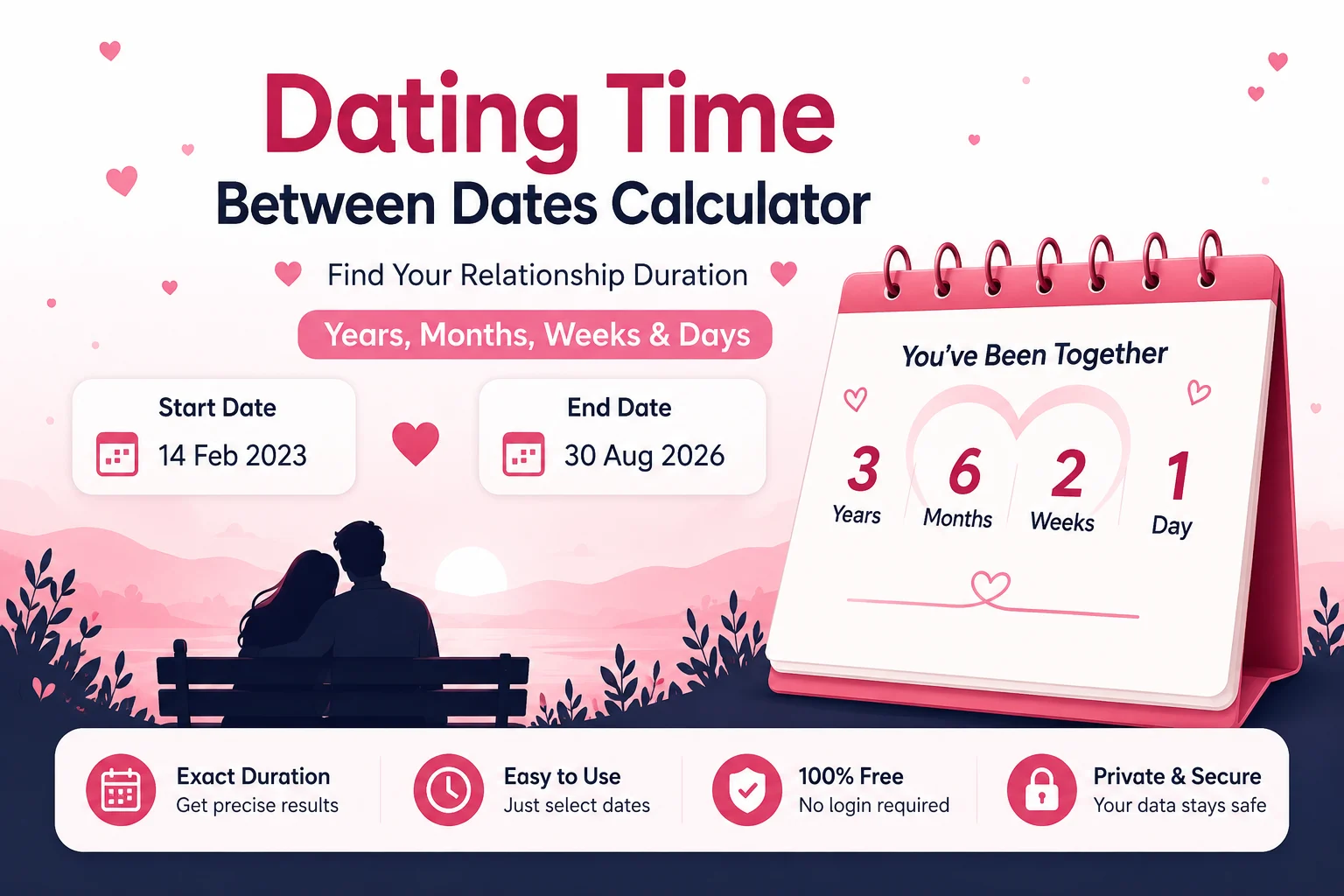 Happy couple using anniversary calculator to track relationship duration and celebrate love milestones