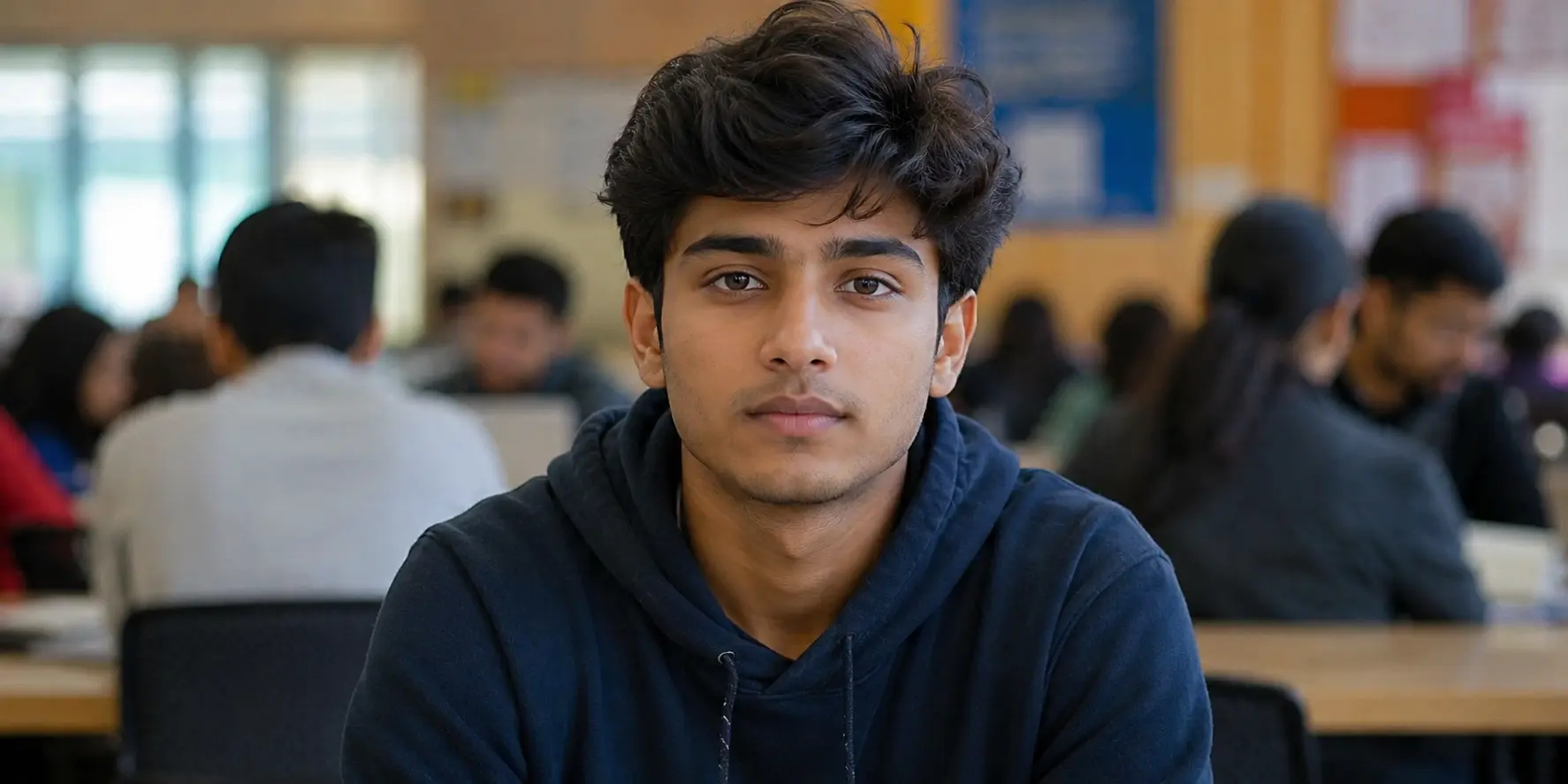 Young Gen Z person giving a blank expressionless stare during a conversation