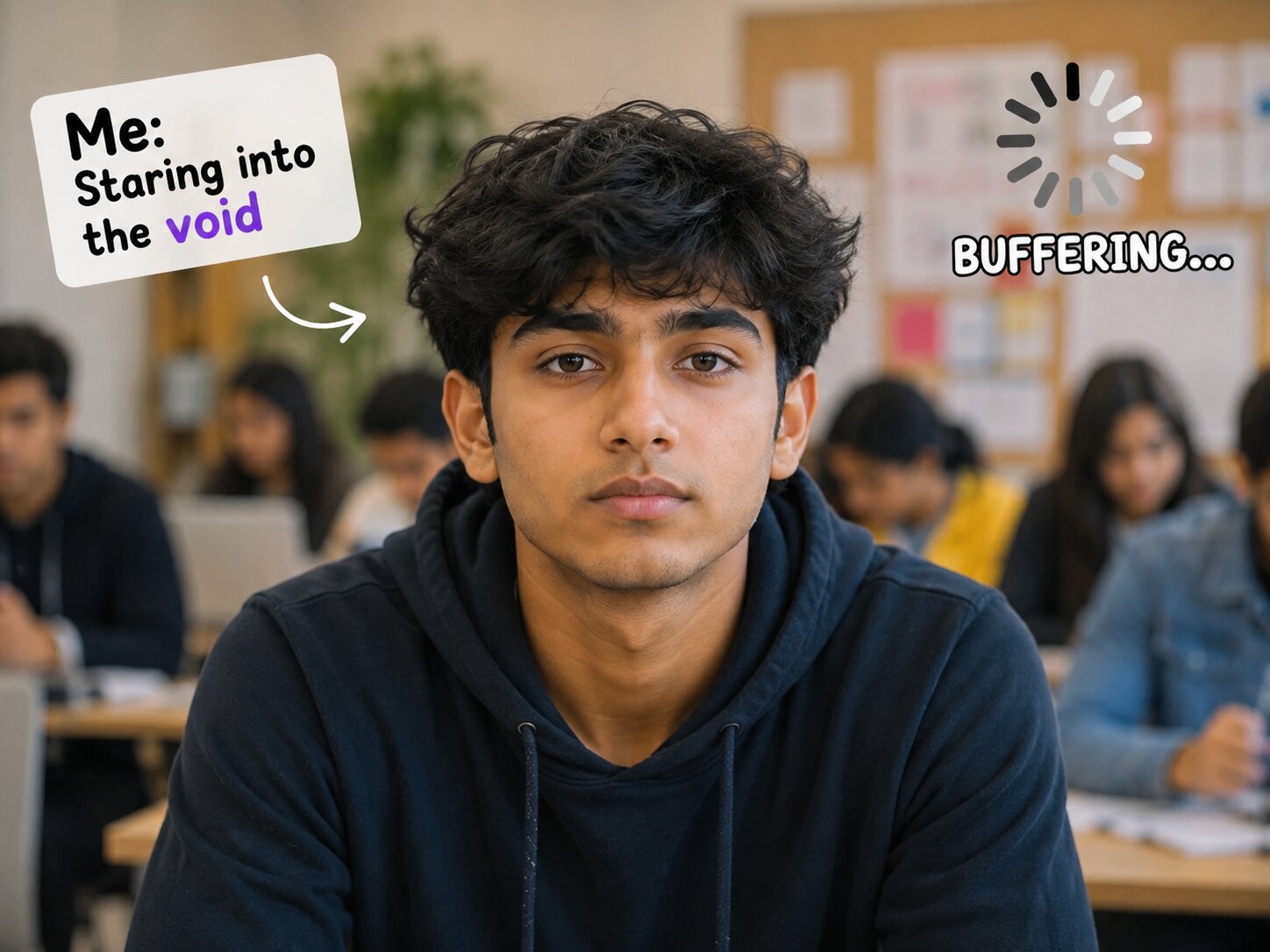 Young Gen Z person giving a blank expressionless stare during a conversation