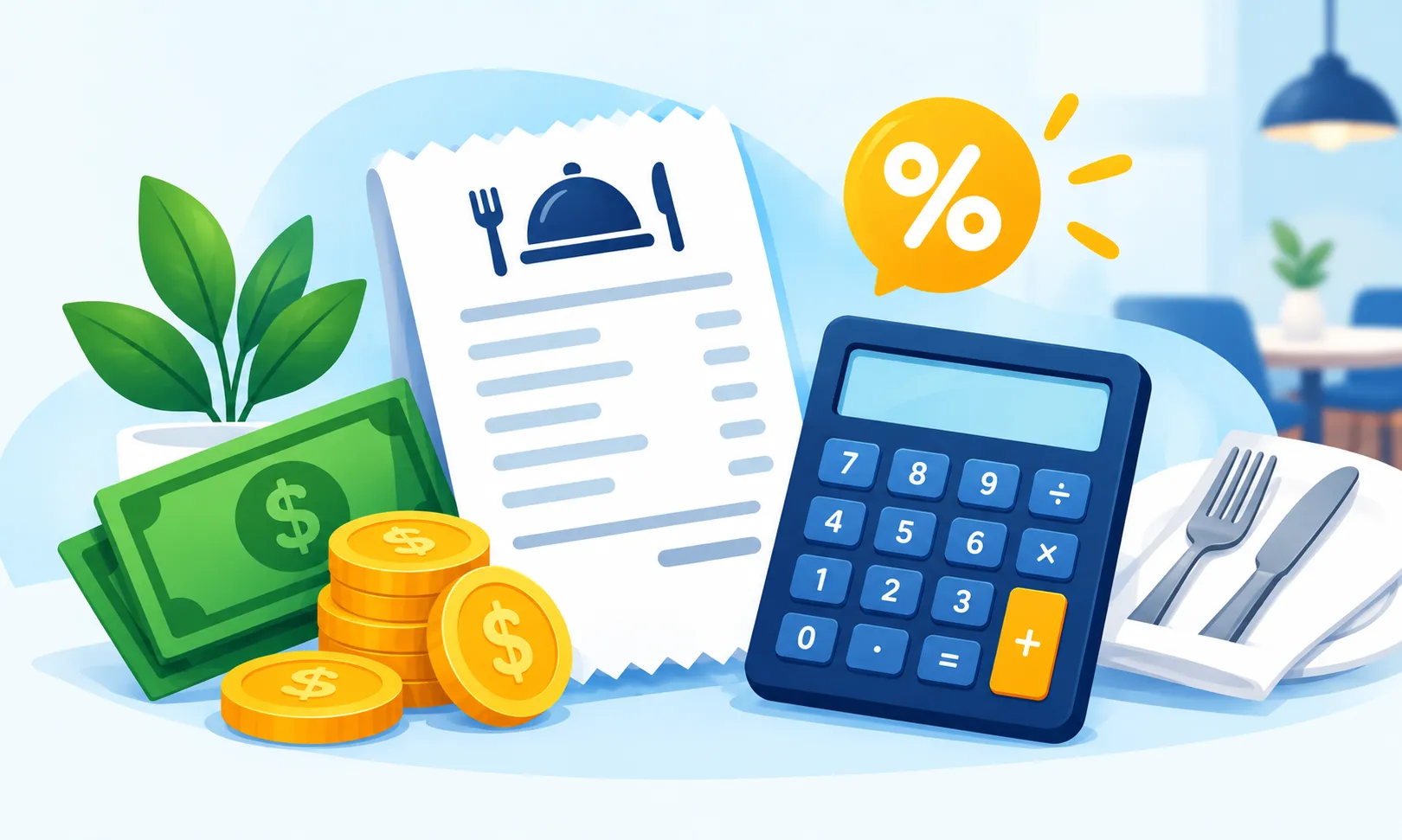 Restaurant bill with calculator - How to Calculate Tips Fast Guide