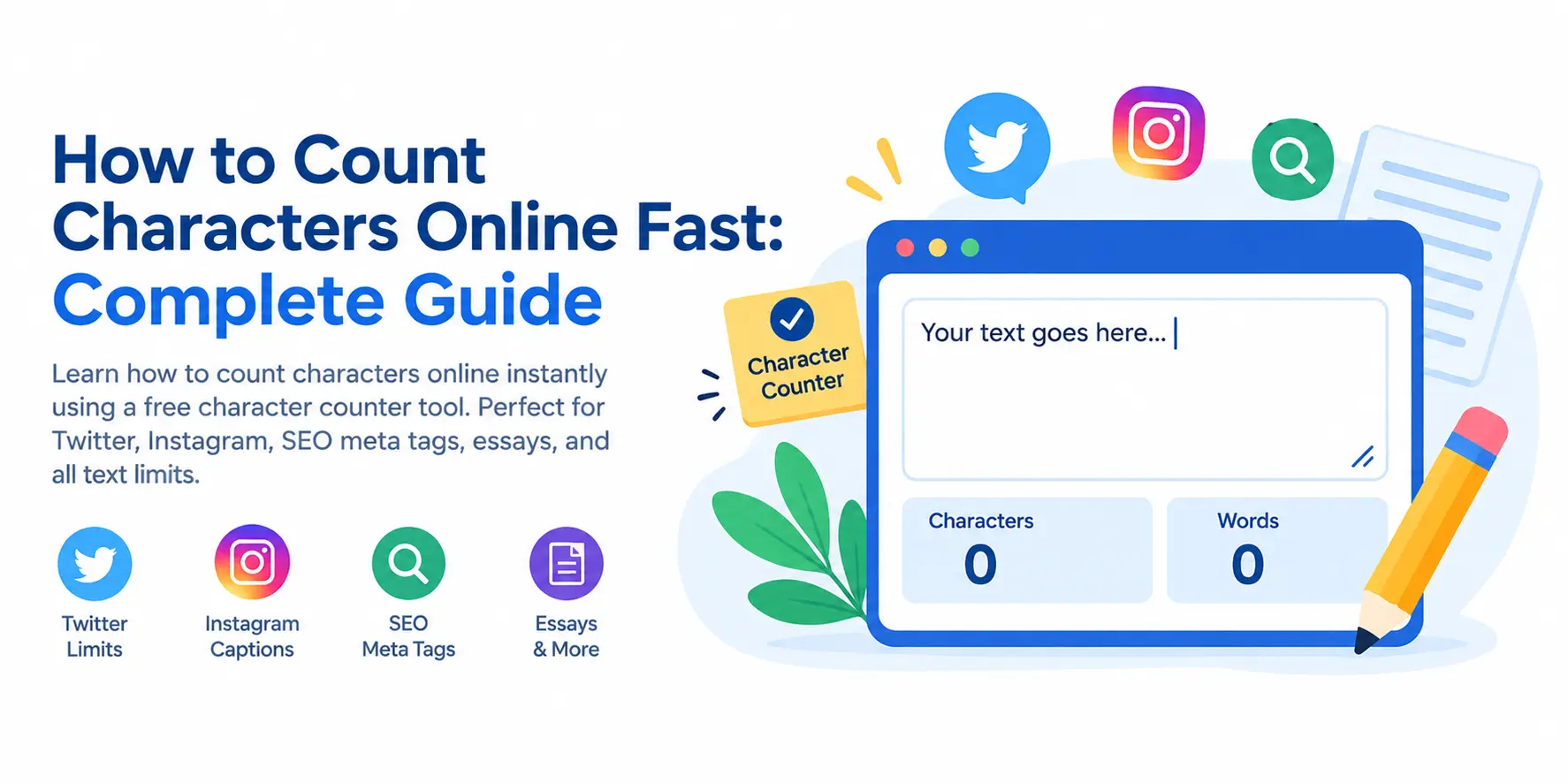 Person typing text into an online character counter to check character count for social media and SEO
