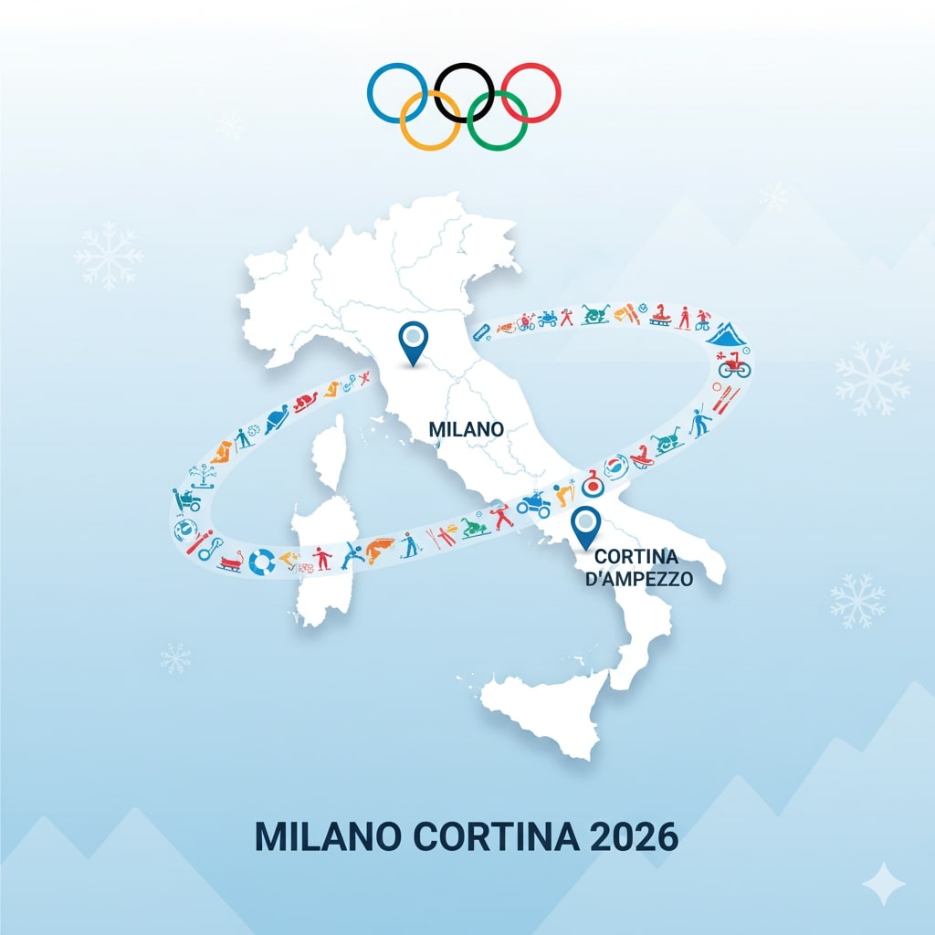 Milano Cortina 2026 Winter Olympics host cities map showing venues across Italy