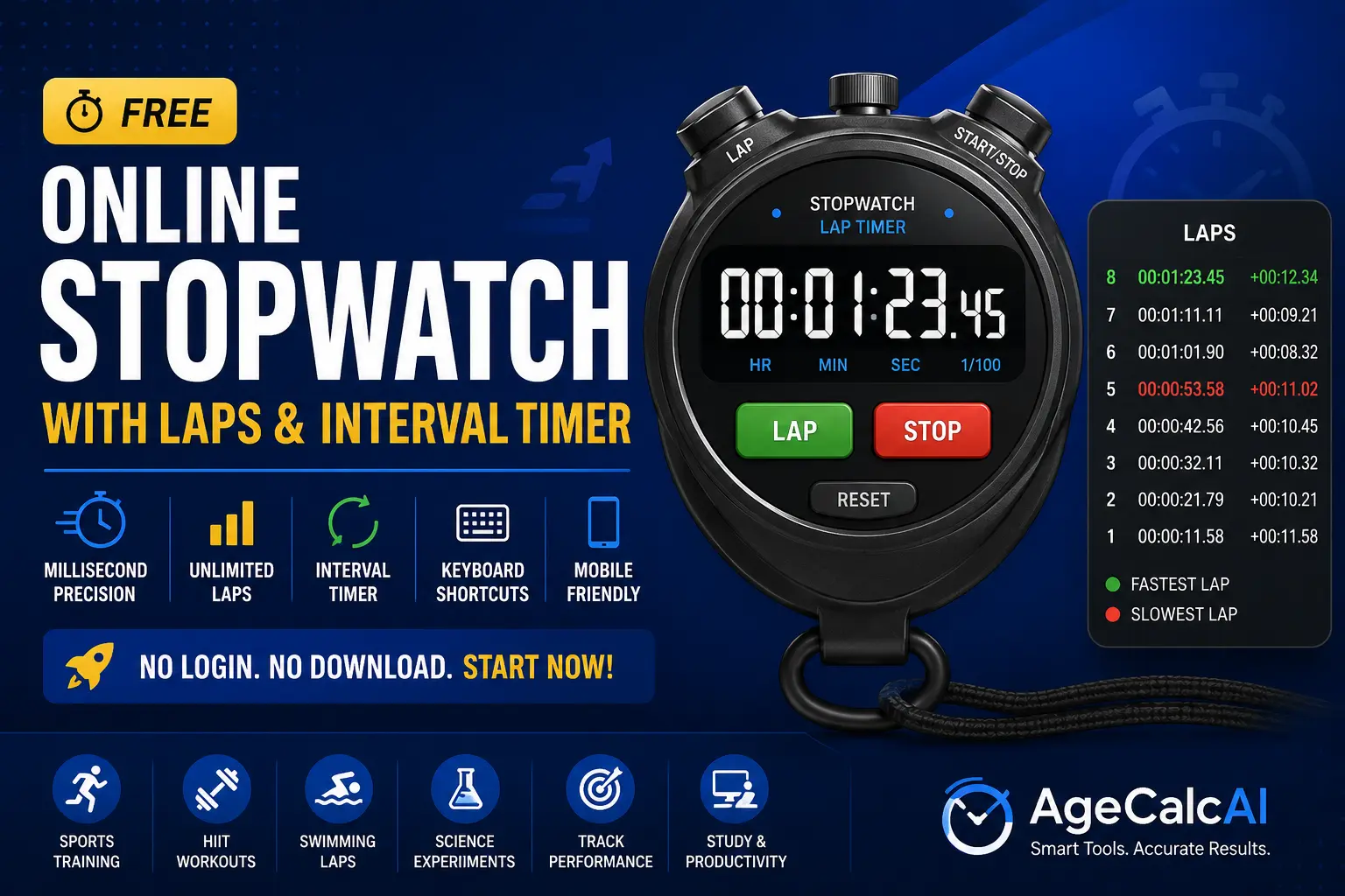 online stopwatch timer with lap counter for sports training and athletic performance measurement on track field